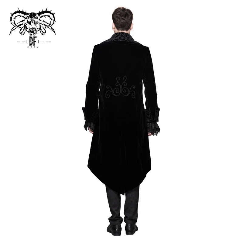 CT02801 Men black gothic hand-embroidered fake two pieces velvet coats