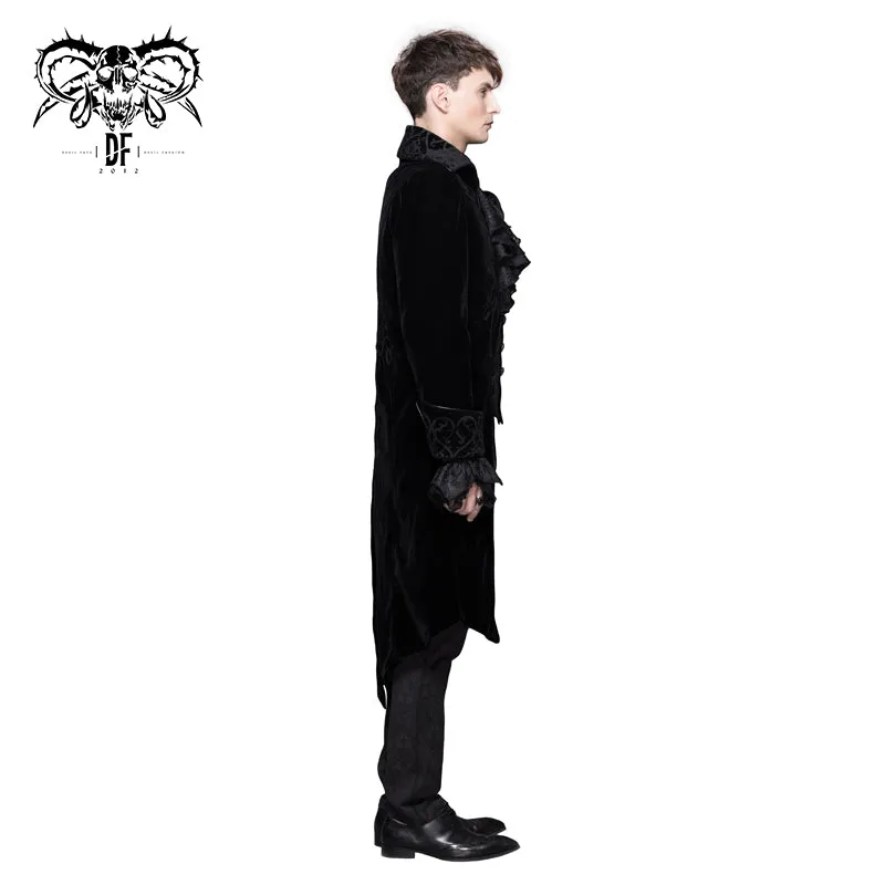 CT02801 Men black gothic hand-embroidered fake two pieces velvet coats