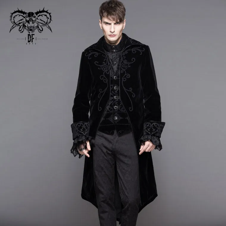 CT02801 Men black gothic hand-embroidered fake two pieces velvet coats