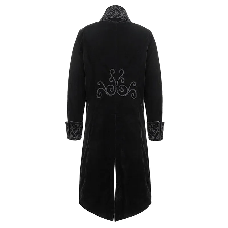 CT02801 Men black gothic hand-embroidered fake two pieces velvet coats