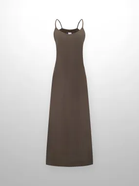 Cupro Crew Neck Slip Dress-Olive