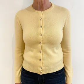 Custard Yellow Cashmere Crew Neck Cardigan Medium