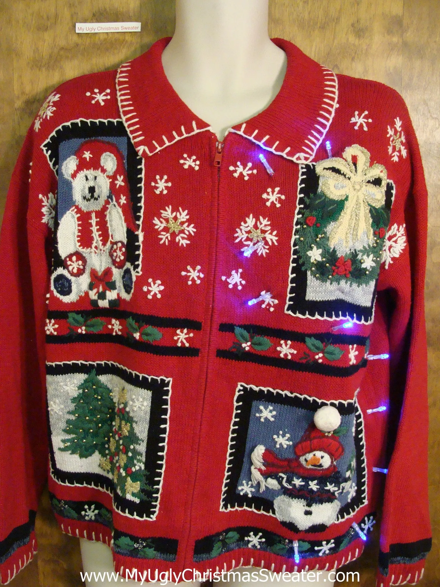 Cute Red 80s Light Up Cheesy Christmas Sweater