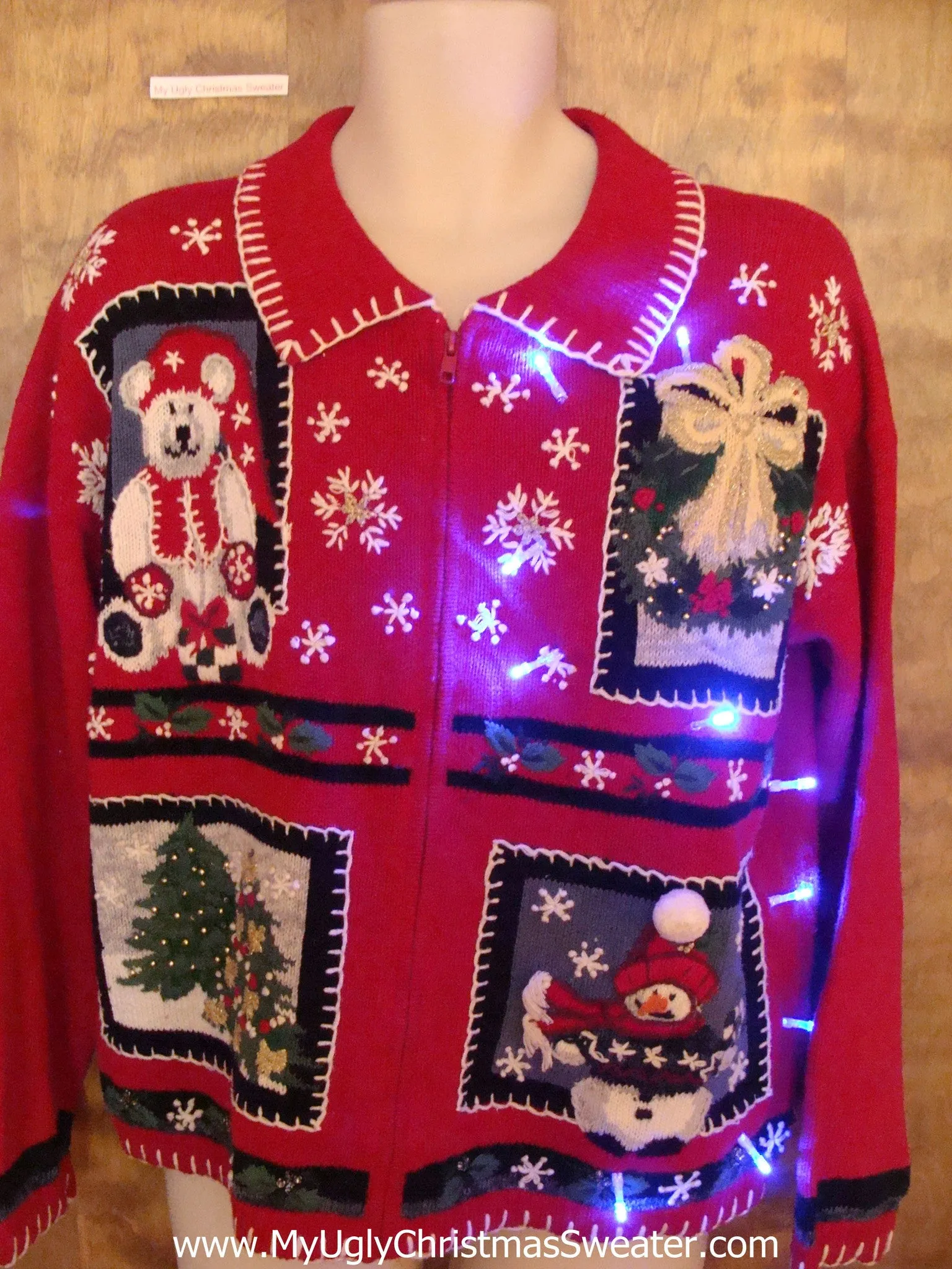 Cute Red 80s Light Up Cheesy Christmas Sweater