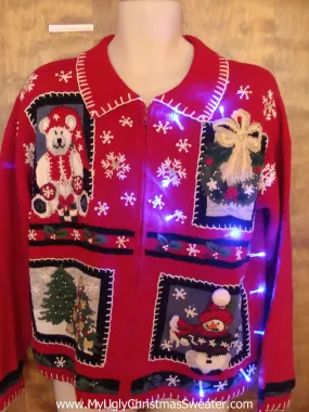 Cute Red 80s Light Up Cheesy Christmas Sweater