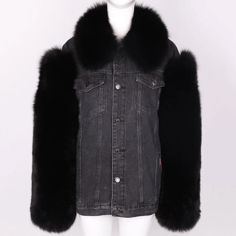 Denim jean fox fur Jacket