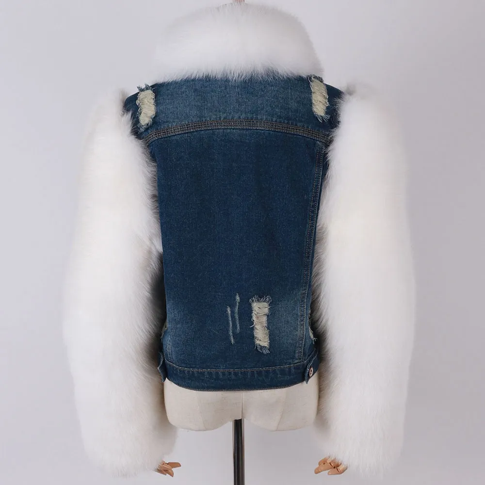 Denim jean fox fur Jacket