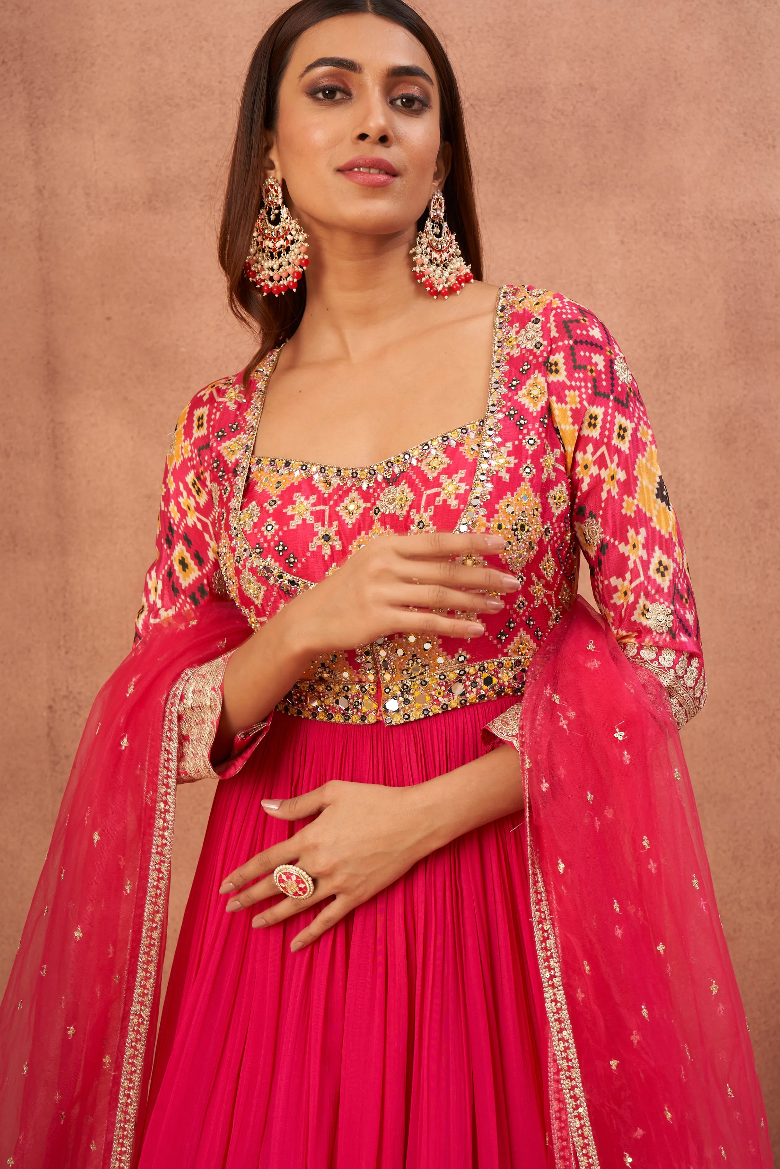 Diva Pink Hand Embroidered Georgette Silk Anarkali Set