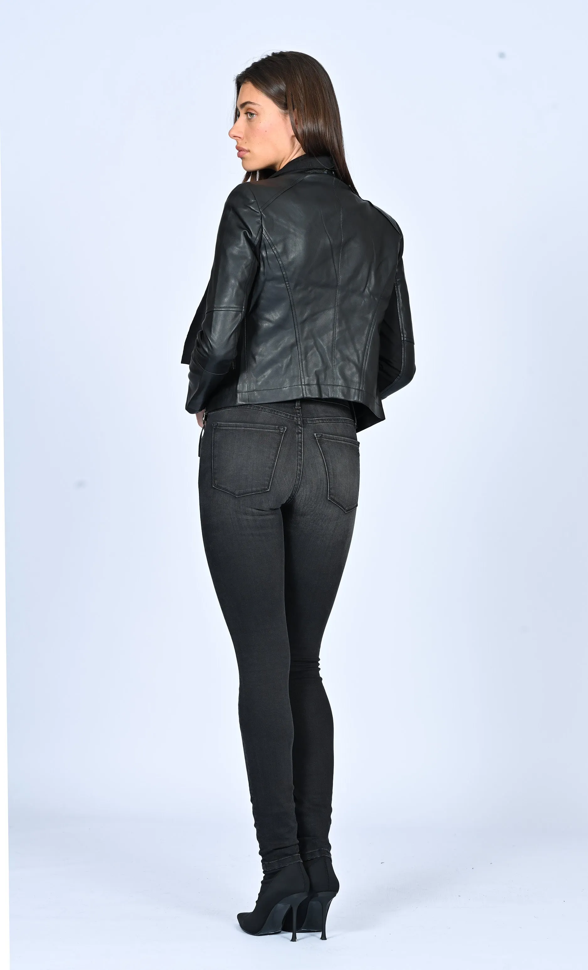 Draped Vegan Leather jacket - Black Night