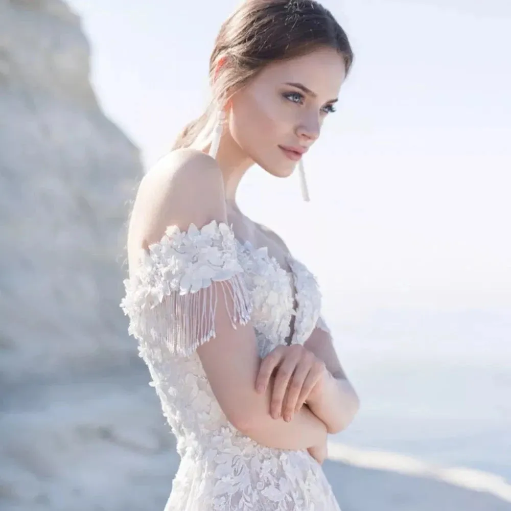 Elegant Tulle Beach Wedding Dress Off the Shoulder Bridal Gown