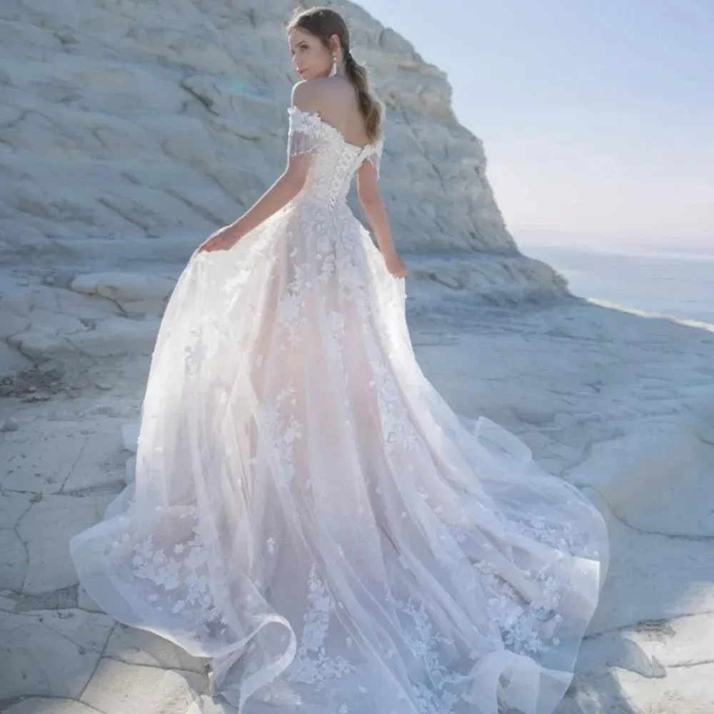 Elegant Tulle Beach Wedding Dress Off the Shoulder Bridal Gown