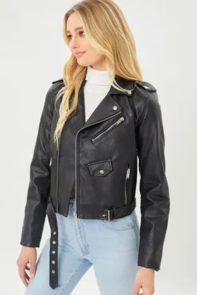 Faith Apparel Faux Leather Zip Up Biker Jacket