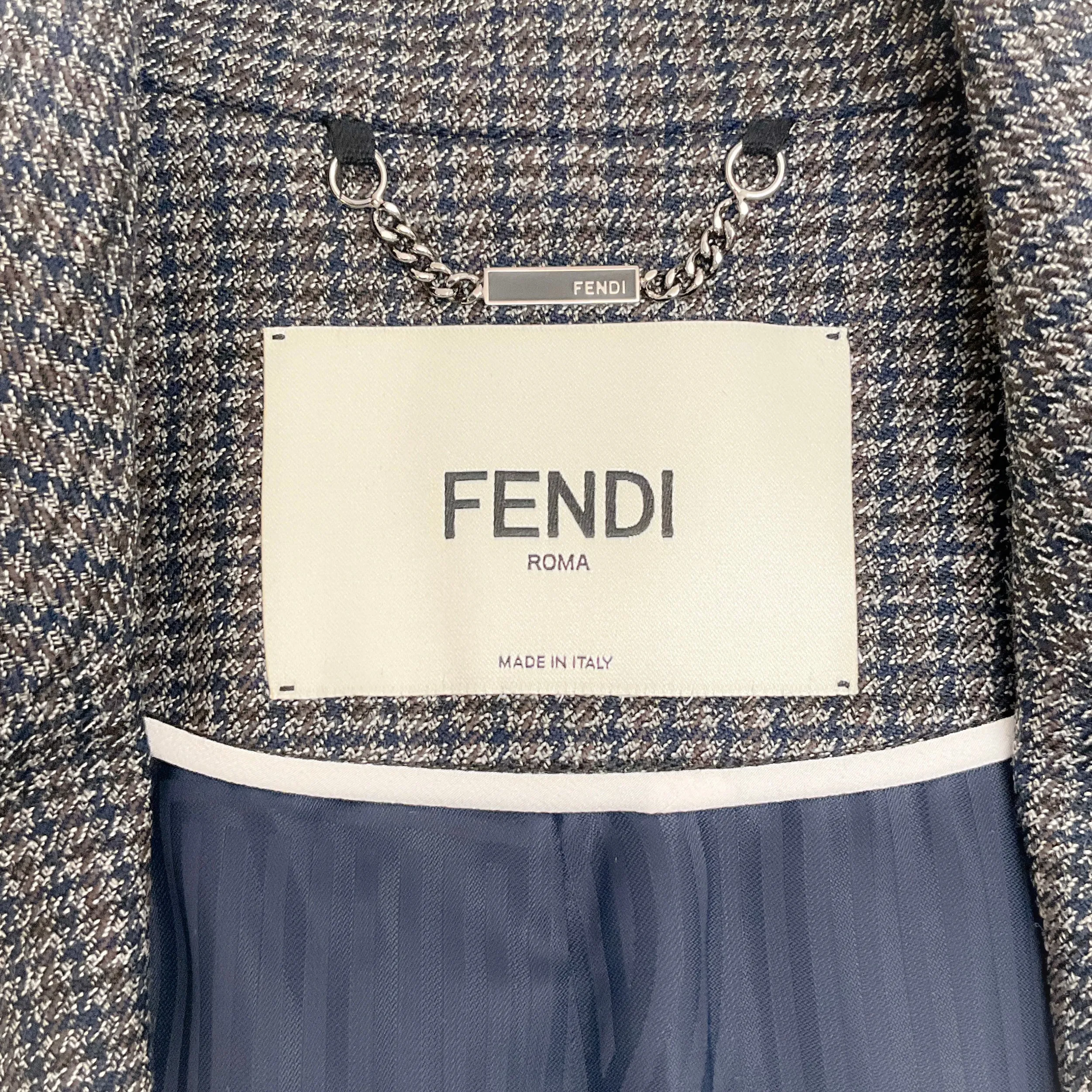 Fendi Charcoal Grey / Navy Blue Houndstooth Jacket