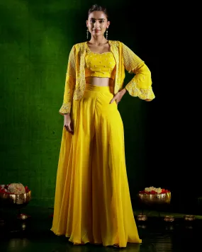 Festive Yellow Embellished Jacket Palazzo Set