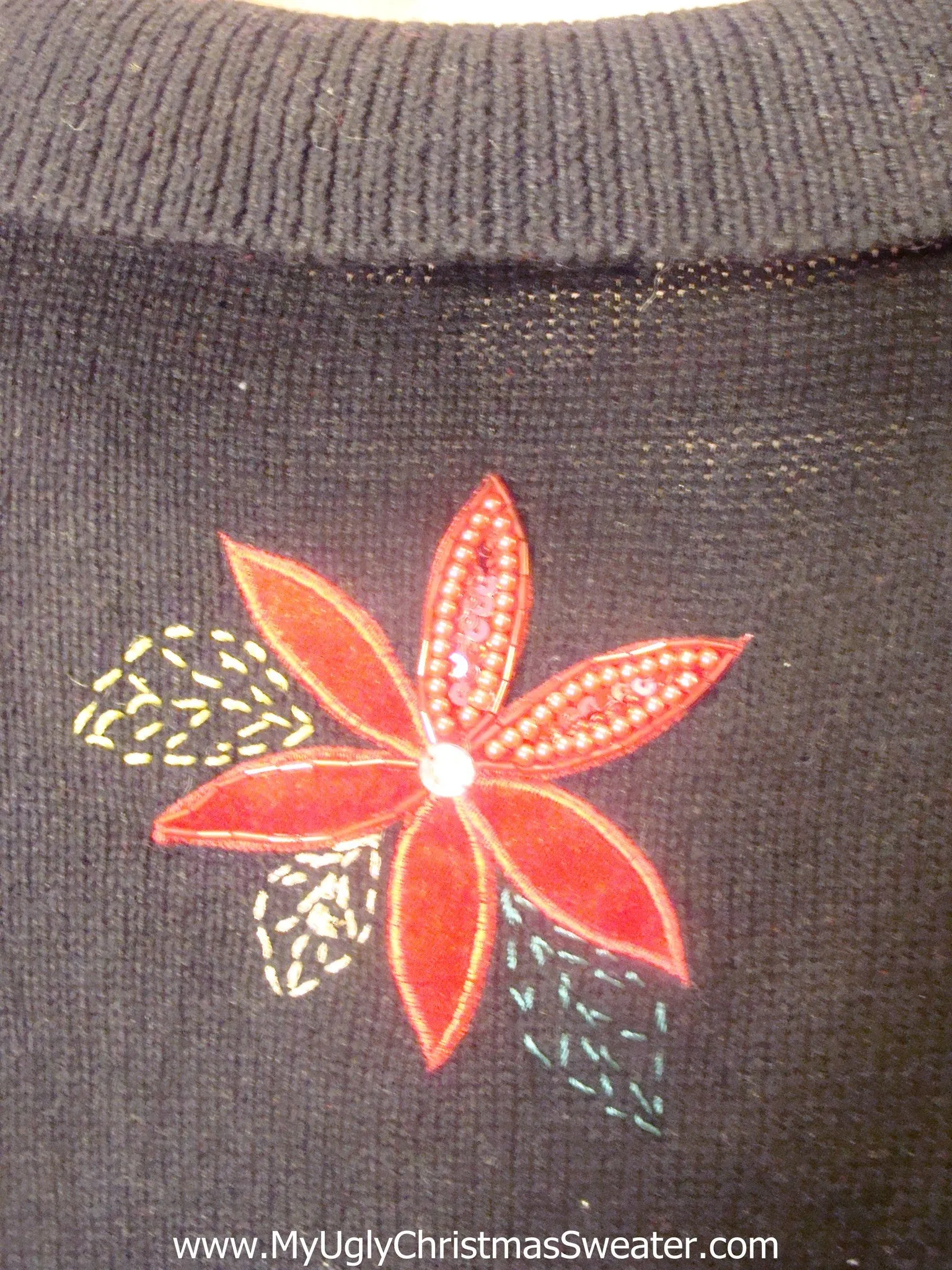 Funny Christmas Sweater Vest with Bling Poinsettias