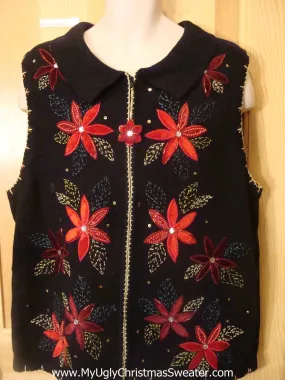 Funny Christmas Sweater Vest with Bling Poinsettias