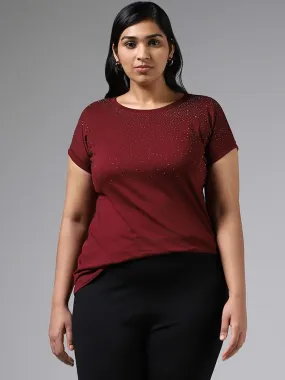 Gia Maroon Diamante Cotton T-Shirt