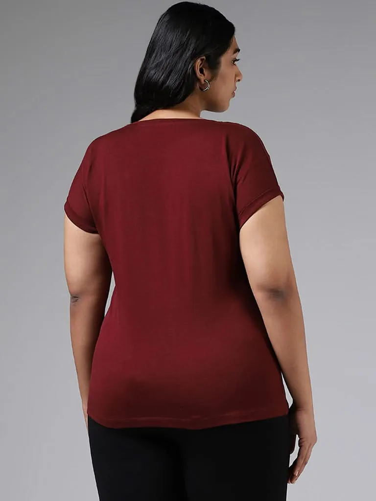 Gia Maroon Diamante Cotton T-Shirt