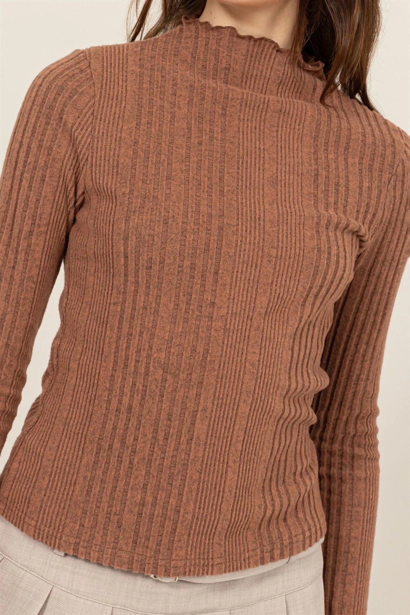 HF24E628-MOCK NECK RIBBED SWEATER