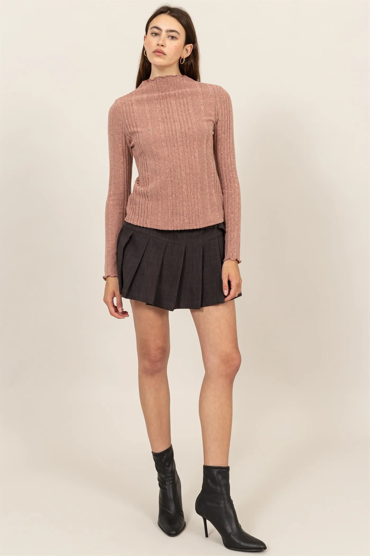 HF24E628-MOCK NECK RIBBED SWEATER