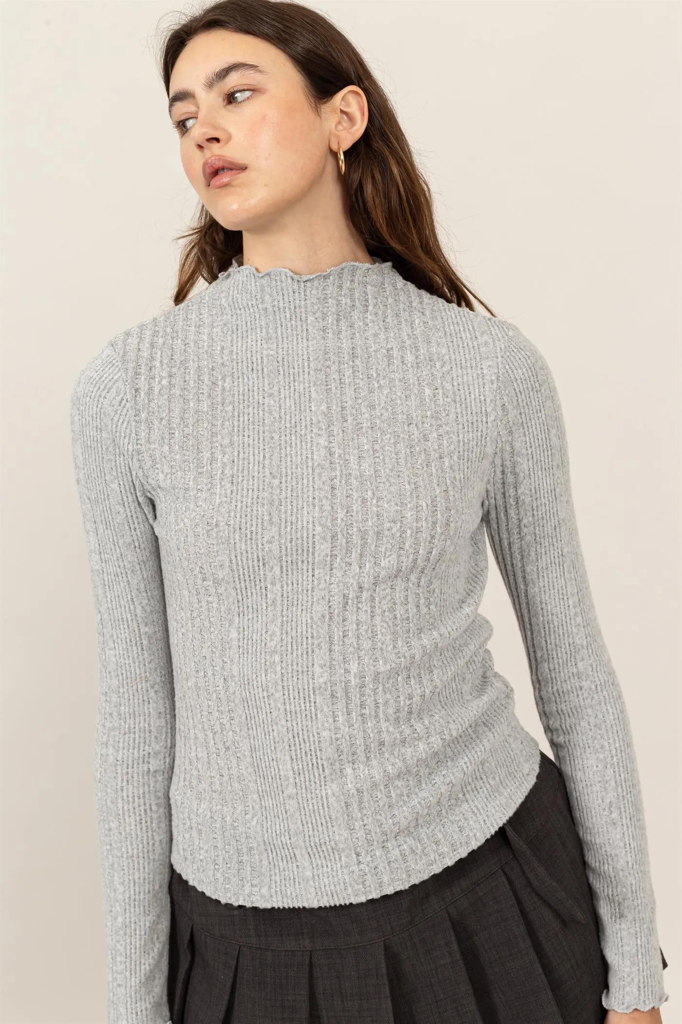 HF24E628-MOCK NECK RIBBED SWEATER