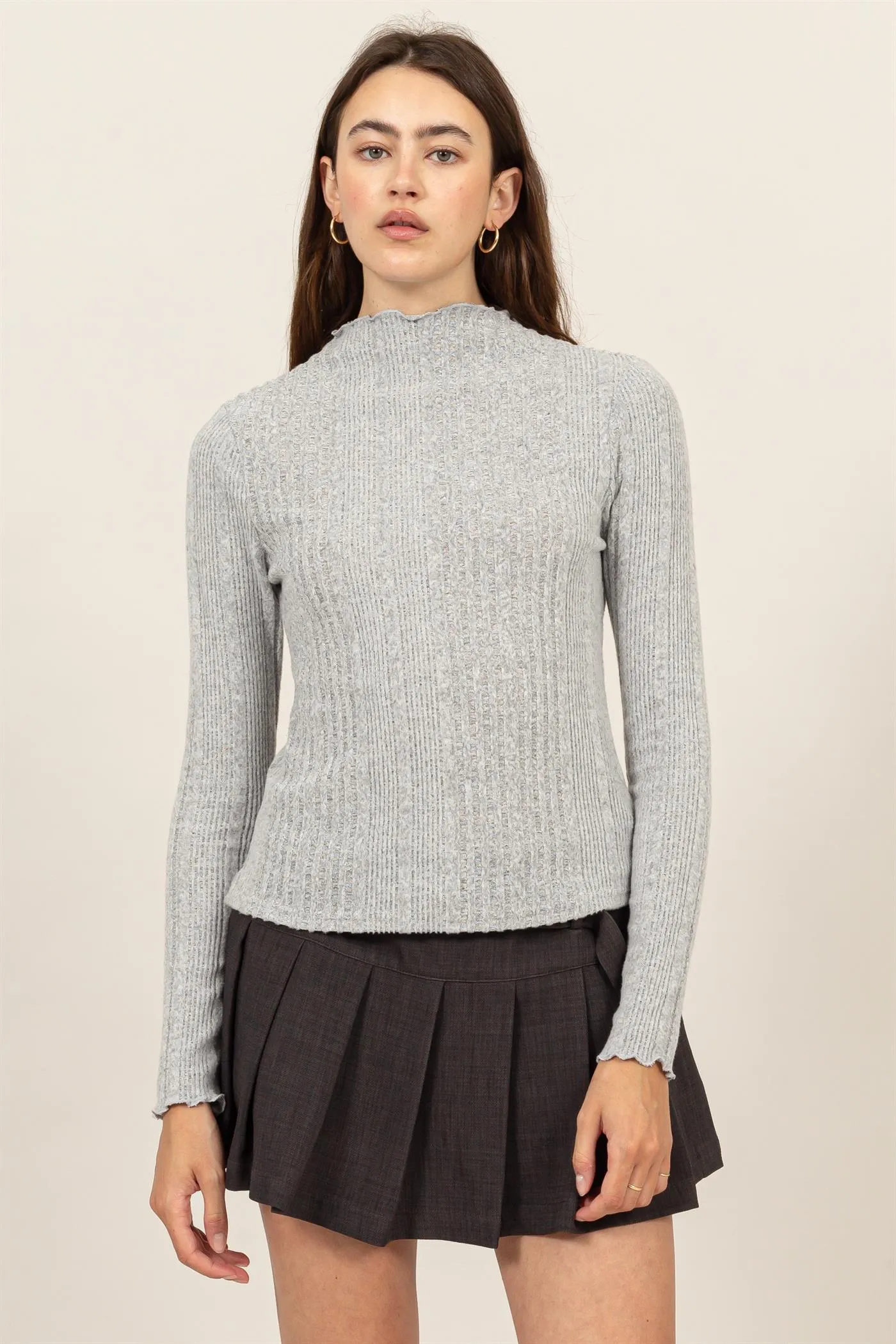 HF24E628-MOCK NECK RIBBED SWEATER