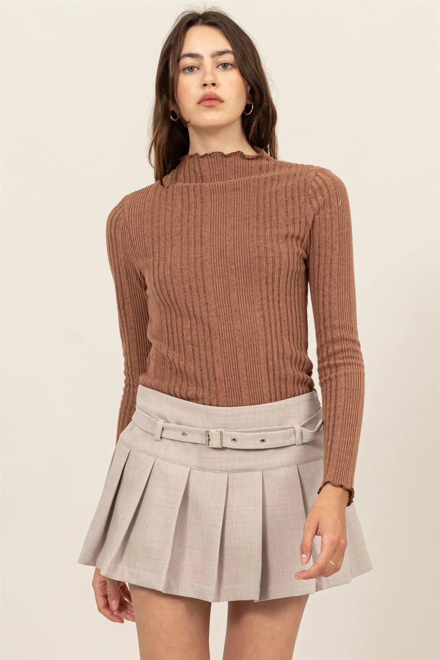 HF24E628-MOCK NECK RIBBED SWEATER