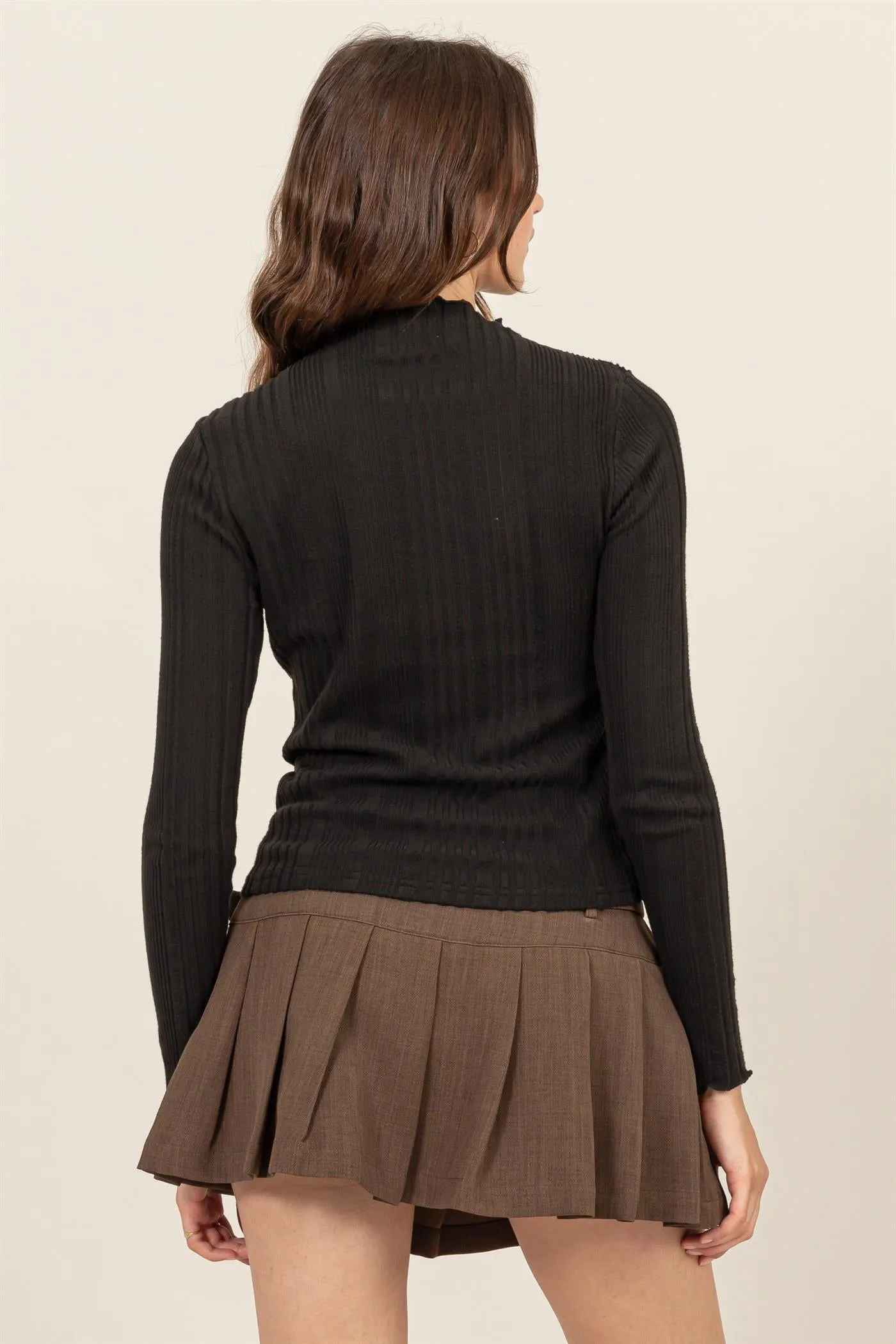 HF24E628-MOCK NECK RIBBED SWEATER