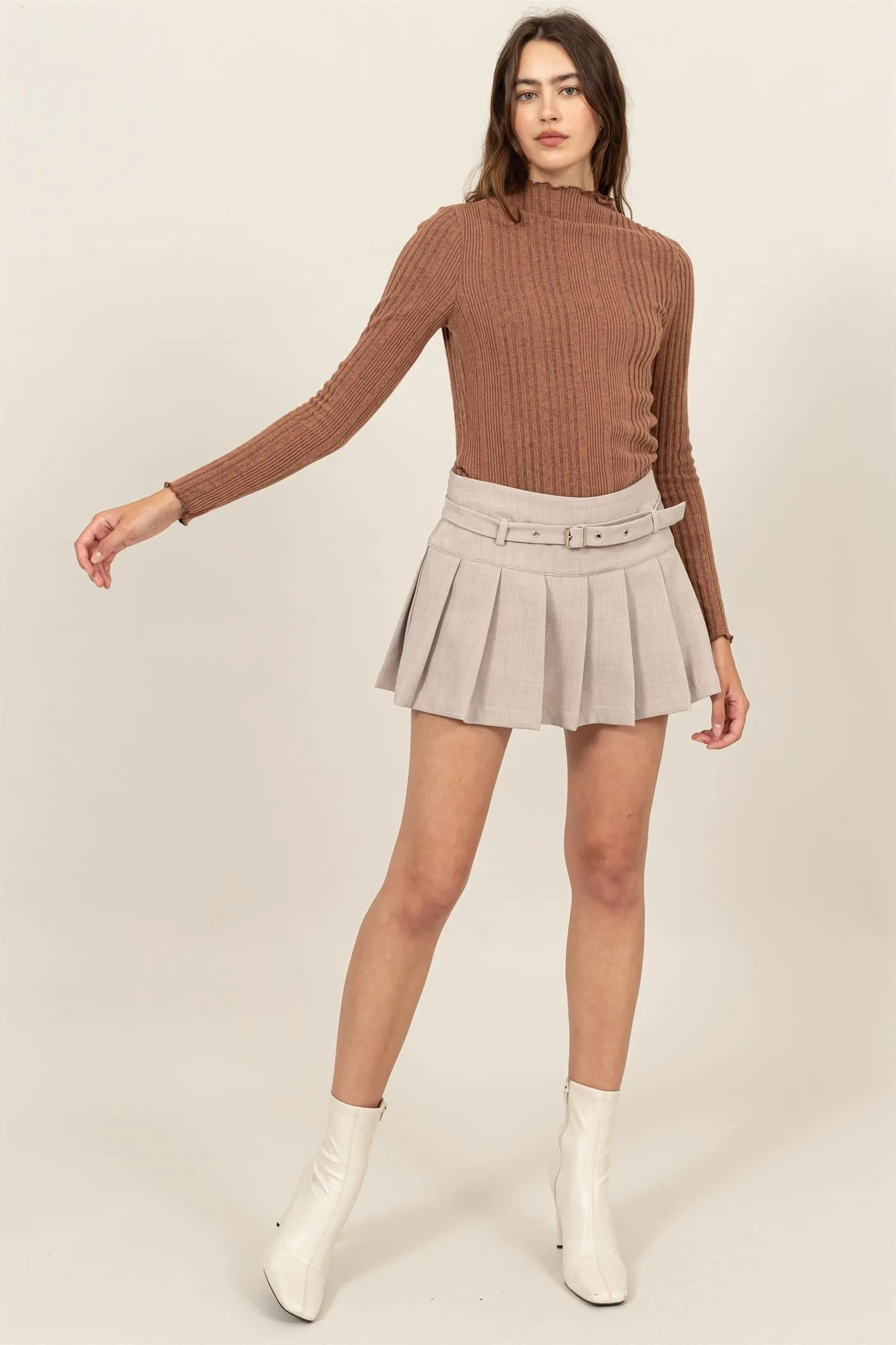 HF24E628-MOCK NECK RIBBED SWEATER