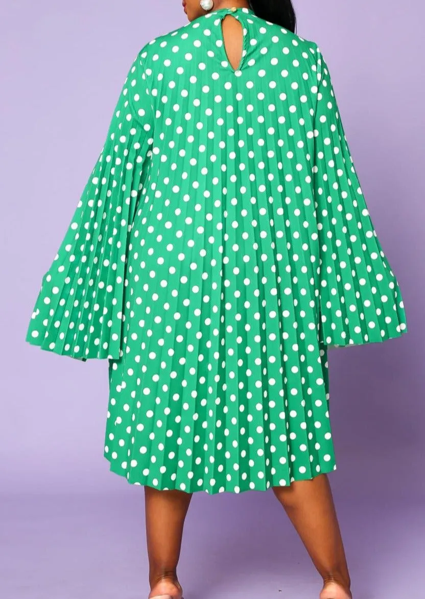 Hi Curvy Plus Size Women Polka Dot Pleated Cape Sleeve Dress