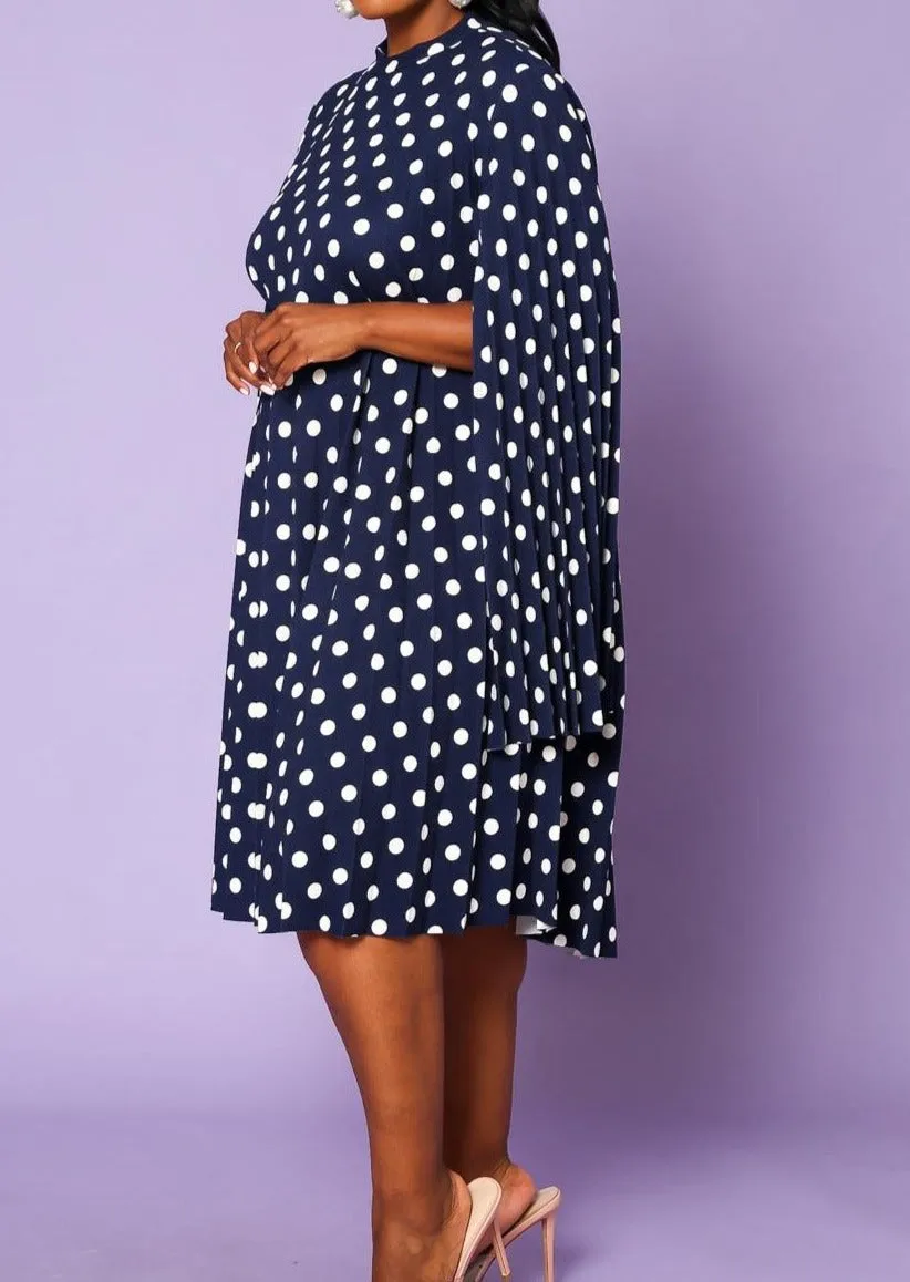 Hi Curvy Plus Size Women Polka Dot Pleated Cape Sleeve Dress