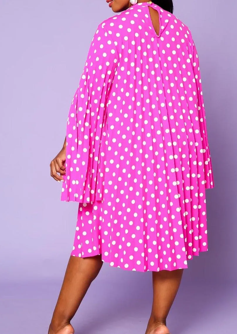 Hi Curvy Plus Size Women Polka Dot Pleated Cape Sleeve Dress