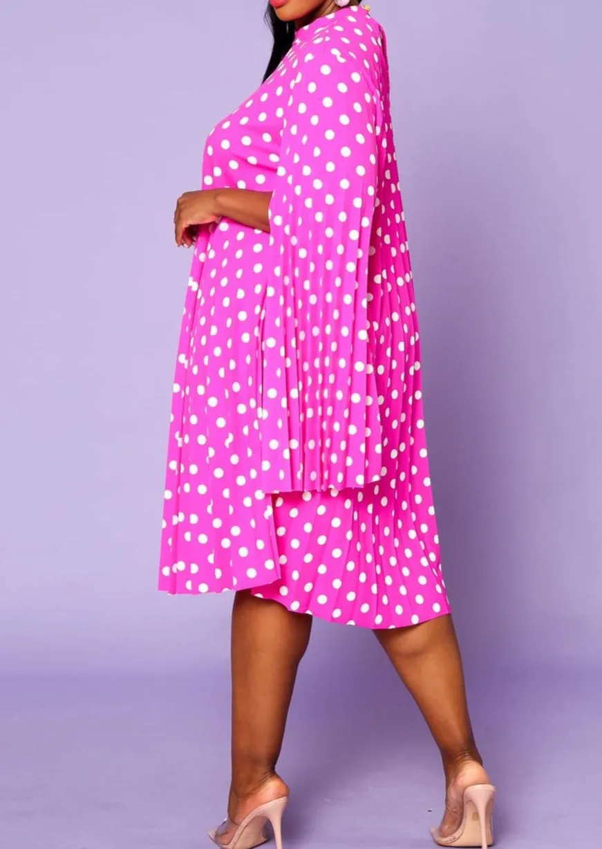 Hi Curvy Plus Size Women Polka Dot Pleated Cape Sleeve Dress