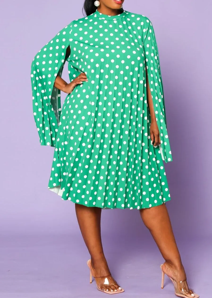 Hi Curvy Plus Size Women Polka Dot Pleated Cape Sleeve Dress