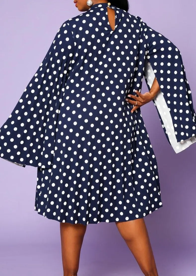 Hi Curvy Plus Size Women Polka Dot Pleated Cape Sleeve Dress