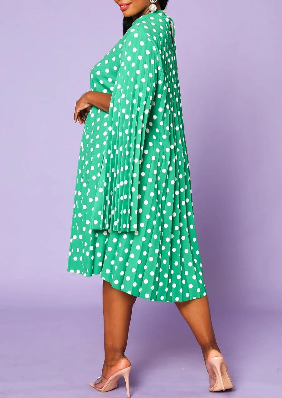 Hi Curvy Plus Size Women Polka Dot Pleated Cape Sleeve Dress