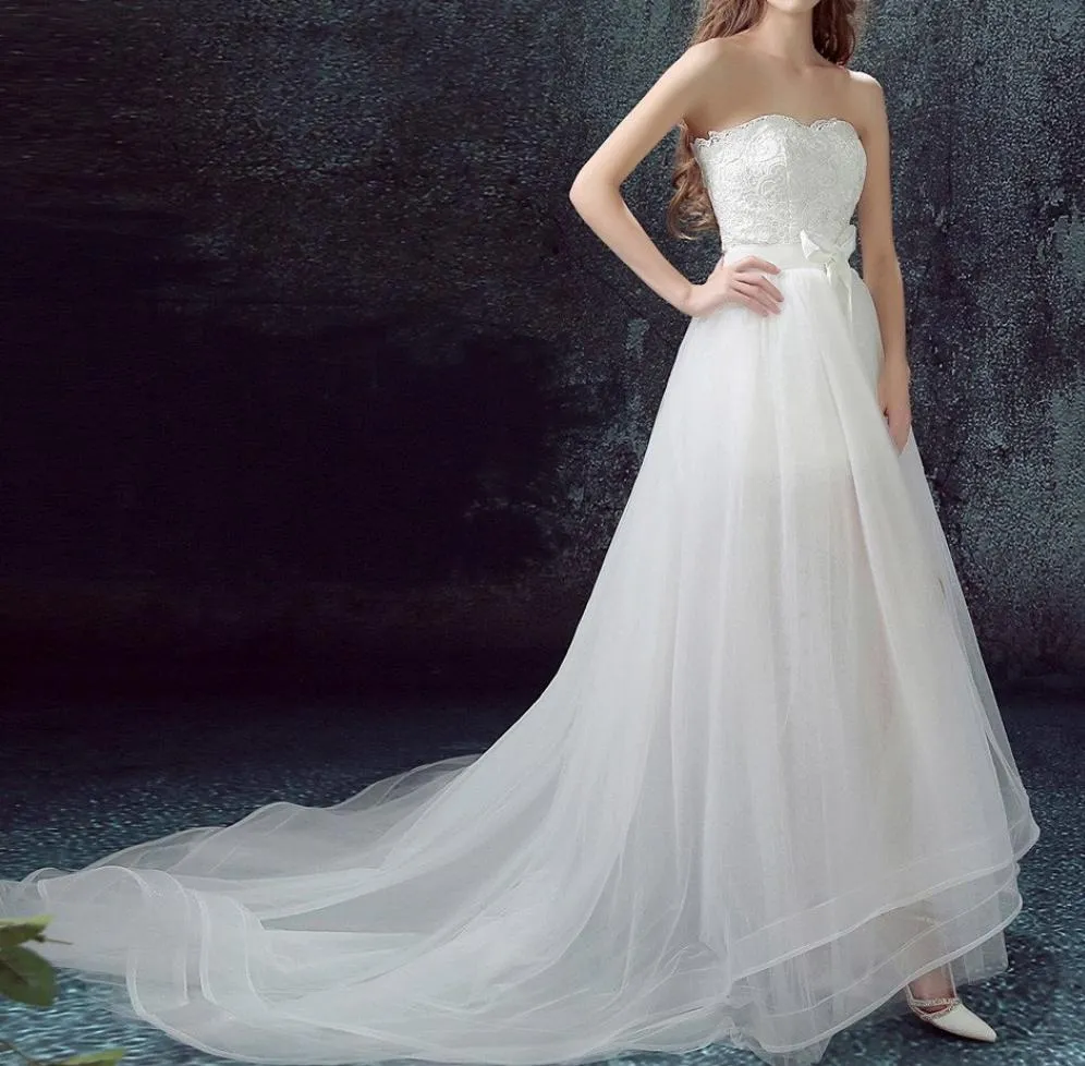 High Low wedding dress with  Detachable skirt