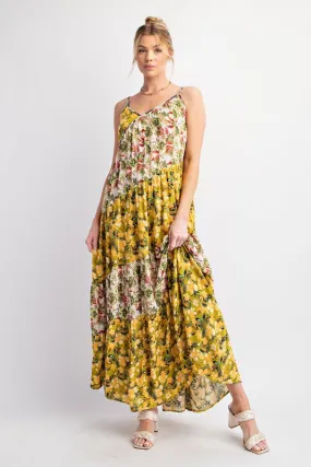 HONEY PRINTED COLOR BLOCK MAXI DRESS