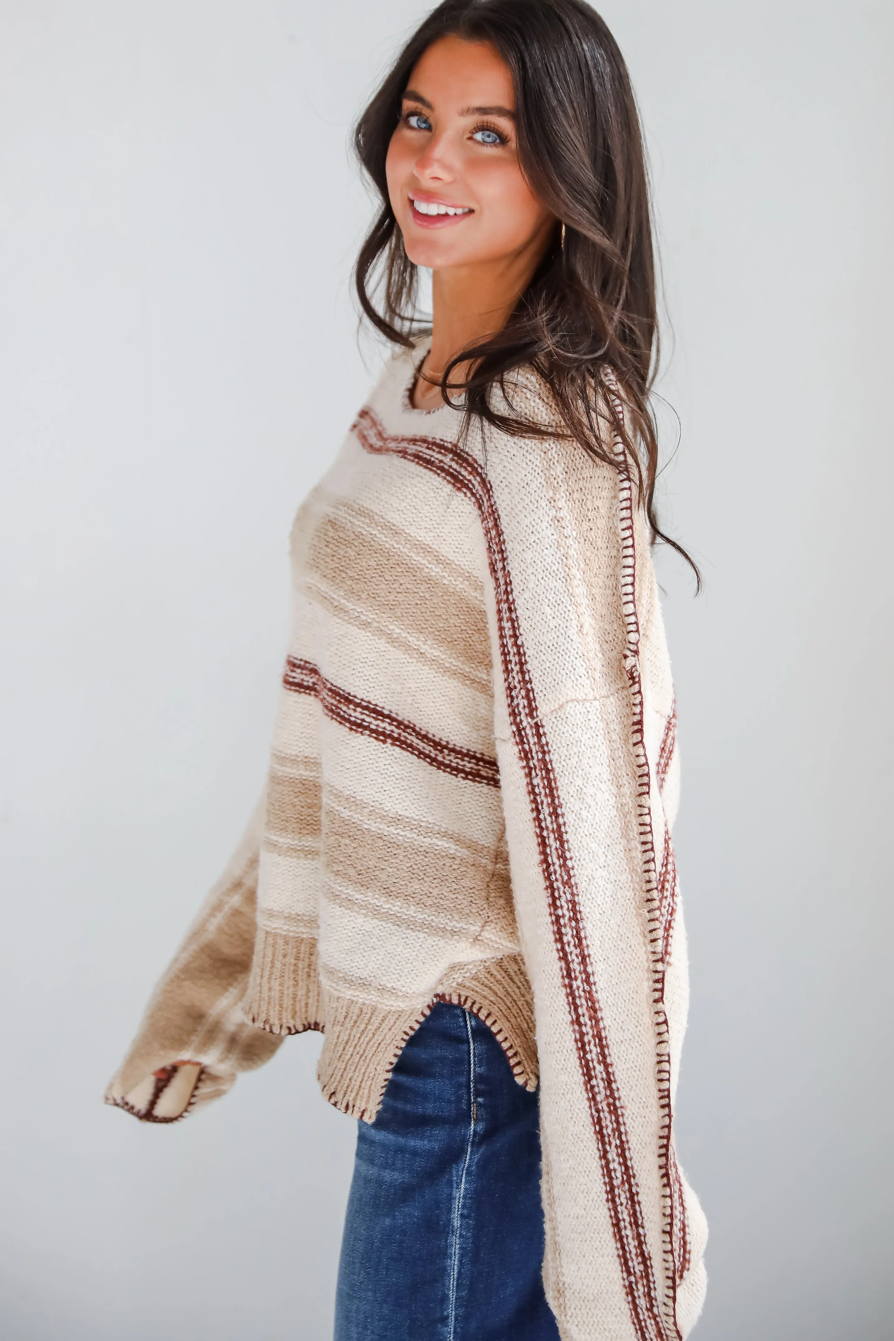 Instinctive Poise Ivory Striped Oversized Sweater