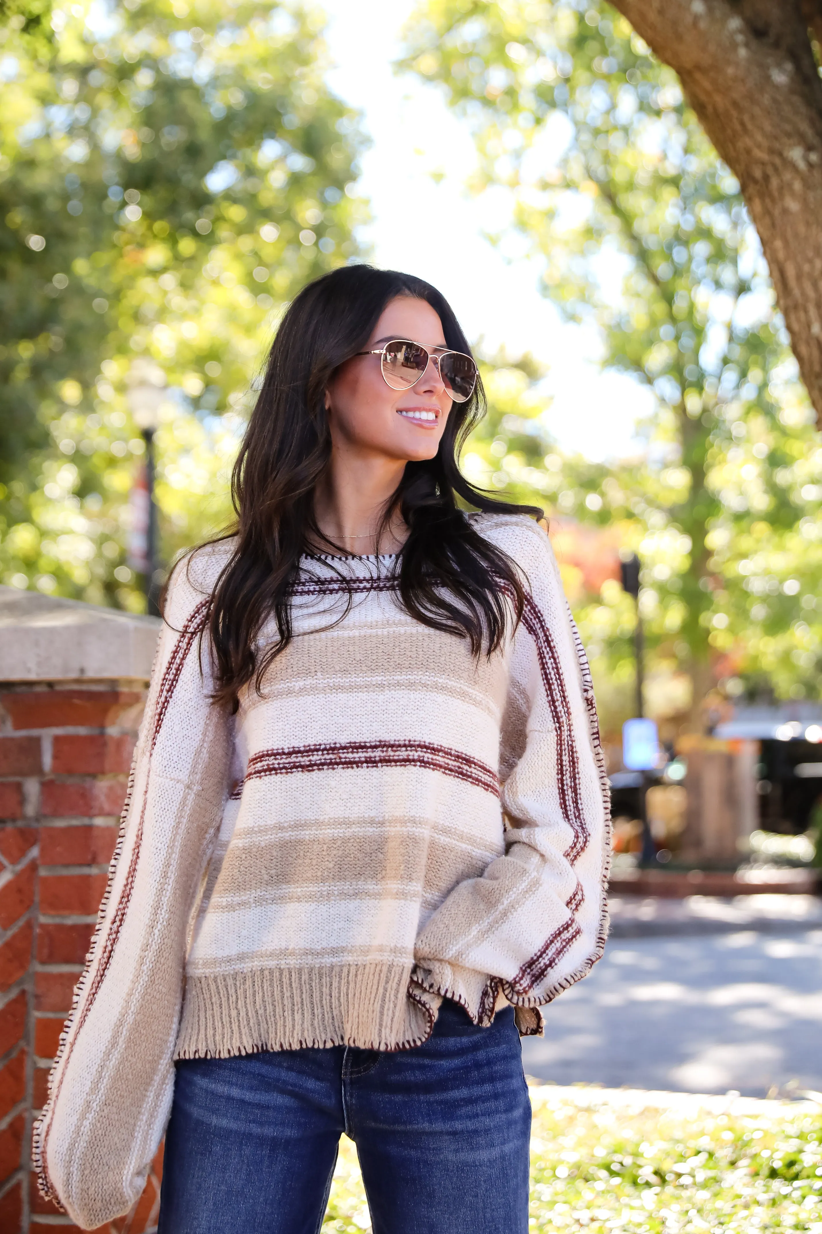 Instinctive Poise Ivory Striped Oversized Sweater