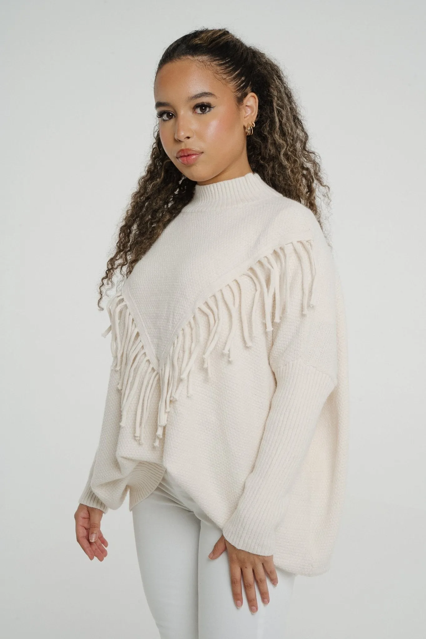 Ivy Fringed Jumper In Cream