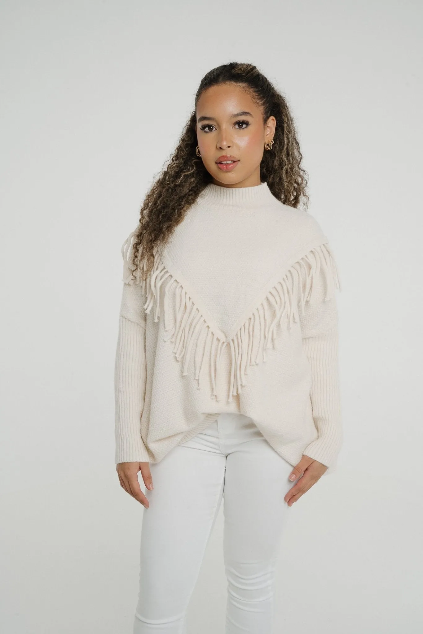 Ivy Fringed Jumper In Cream