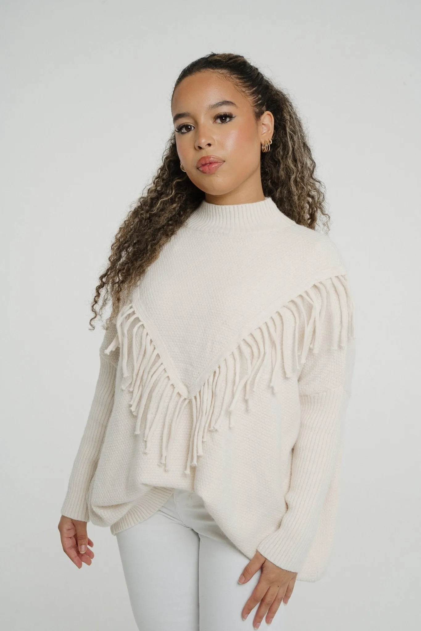 Ivy Fringed Jumper In Cream