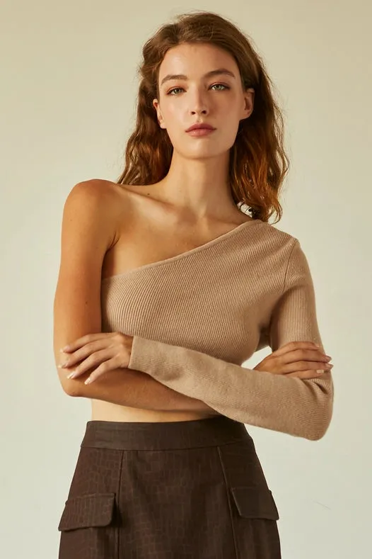 Ivy One Shoulder Long Sleeve Cropped Top