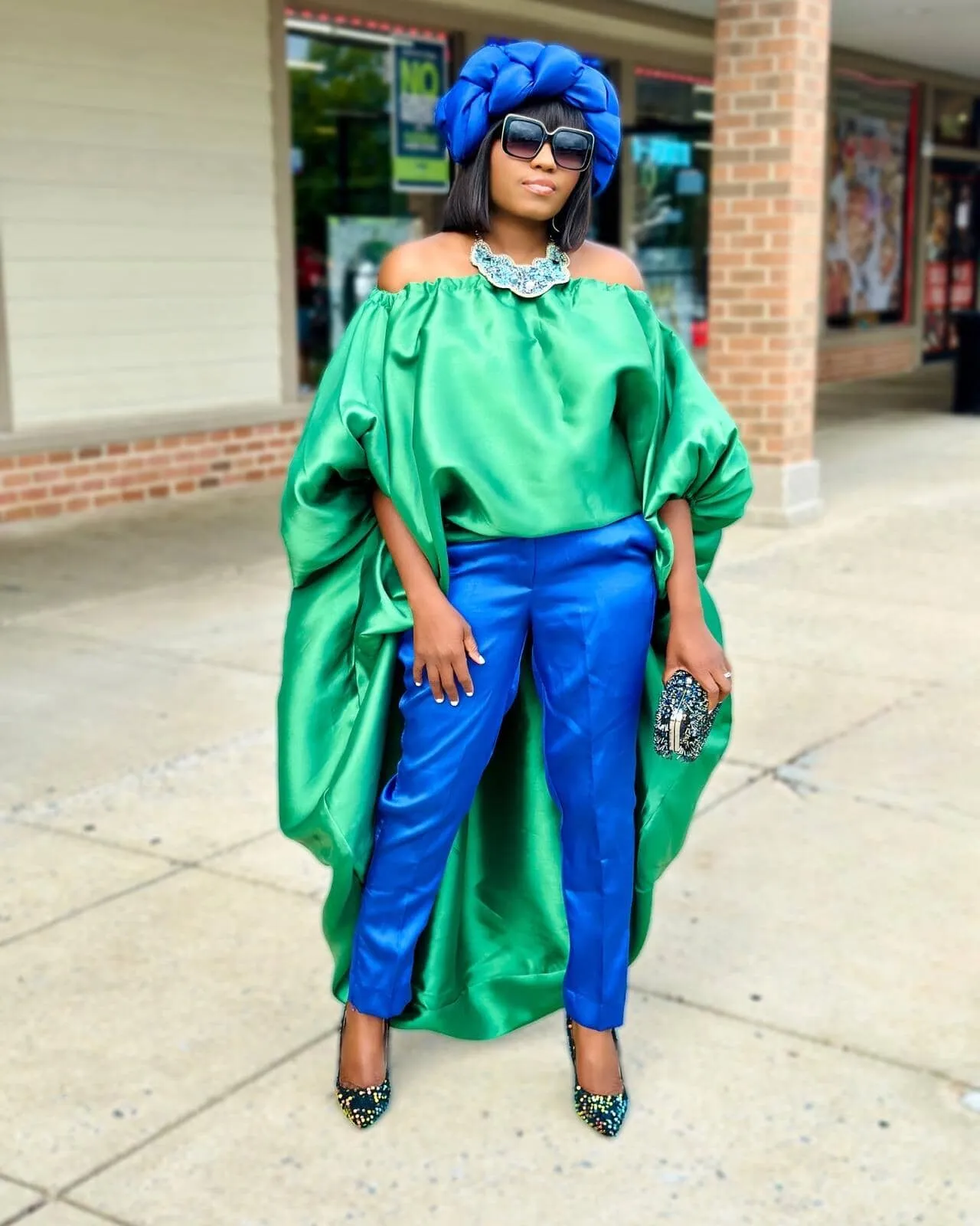 Kese green off shoulder long cape top