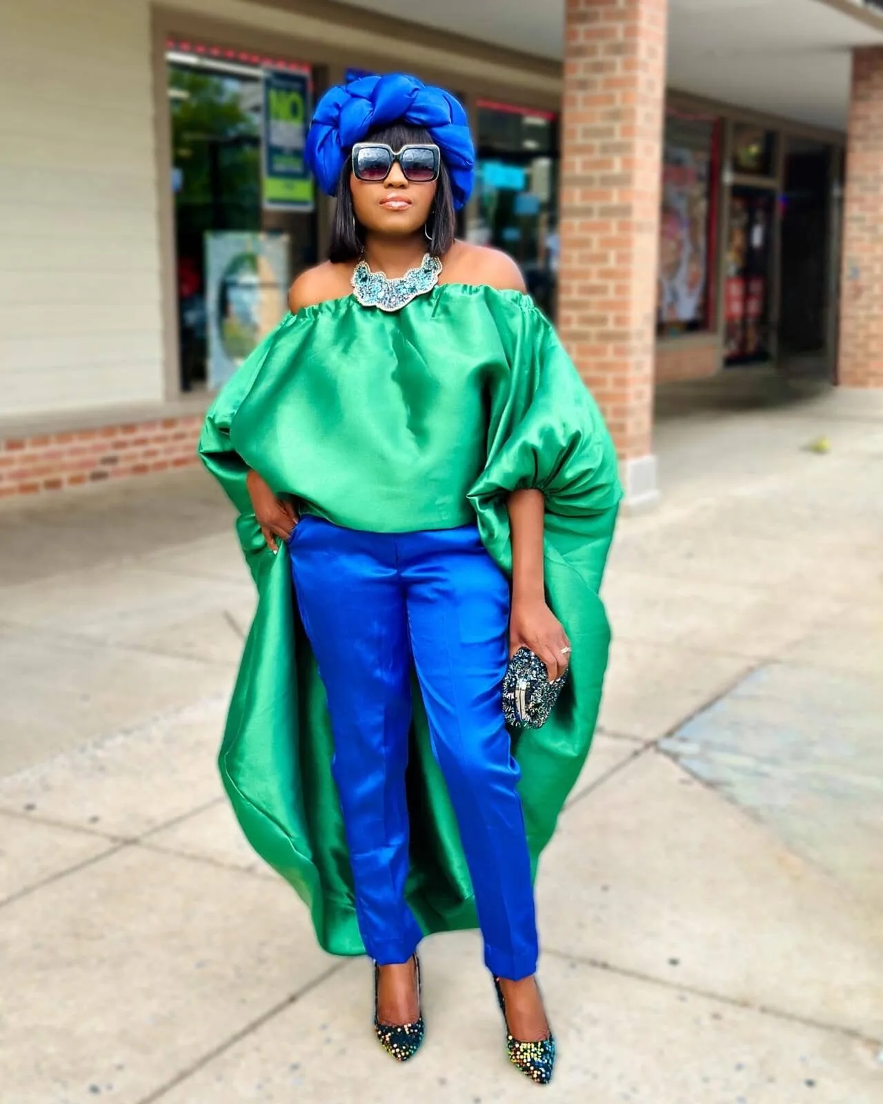 Kese green off shoulder long cape top