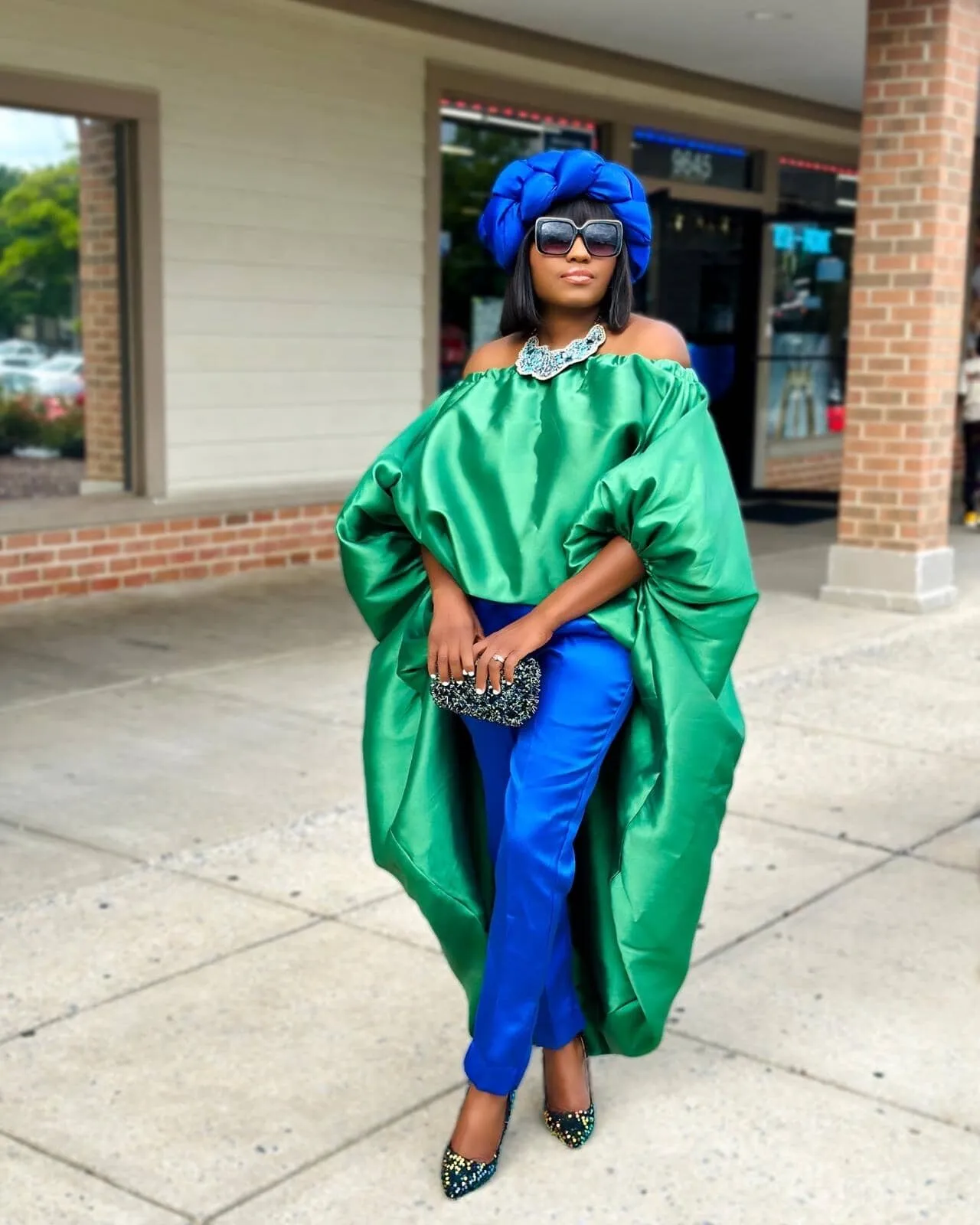 Kese green off shoulder long cape top