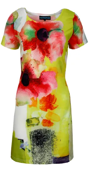 ladies-short-sleeve-dress-with-multicolor-pattern-print-rhinestones-ks-126063