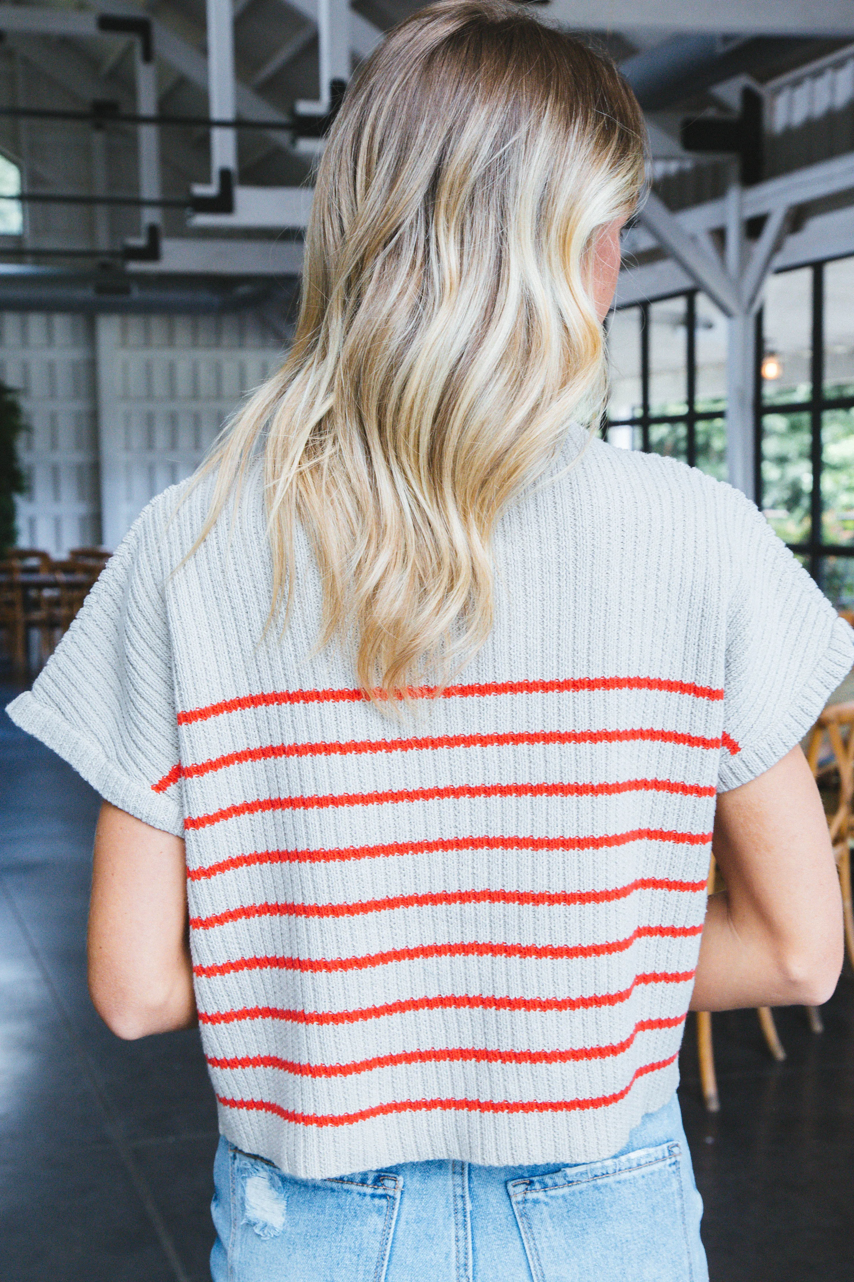 Laney Mock Neck Striped Top, Red