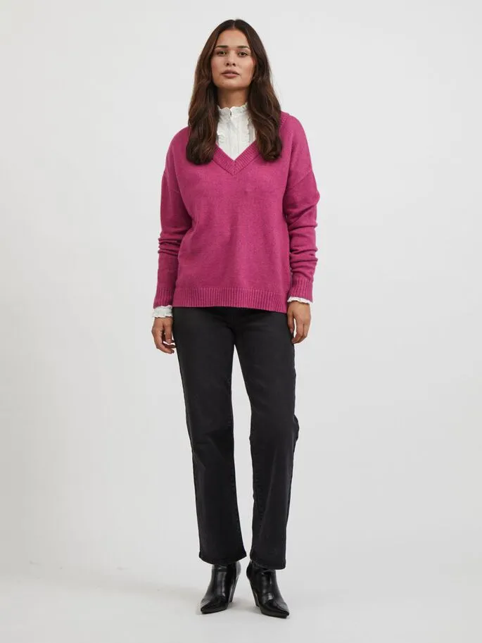 Larissa V-Neck Jumper (Magenta Haze)